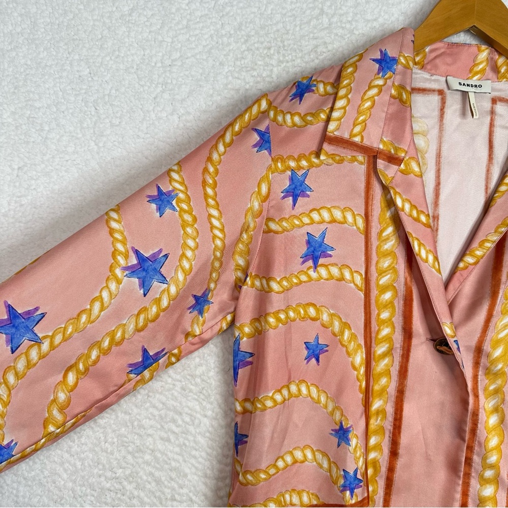 Sandro Alexiane Silk Dress‎ Multicolor Chain Print Pink Orange Blue Size 36 US 4 - Picture 4 of 16
